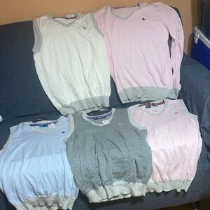 Mens V-Neck Sweaters Vest Set - Pink, White, Gray, Blue